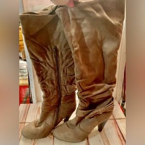 Knee high, light brown,  faux suede boots
